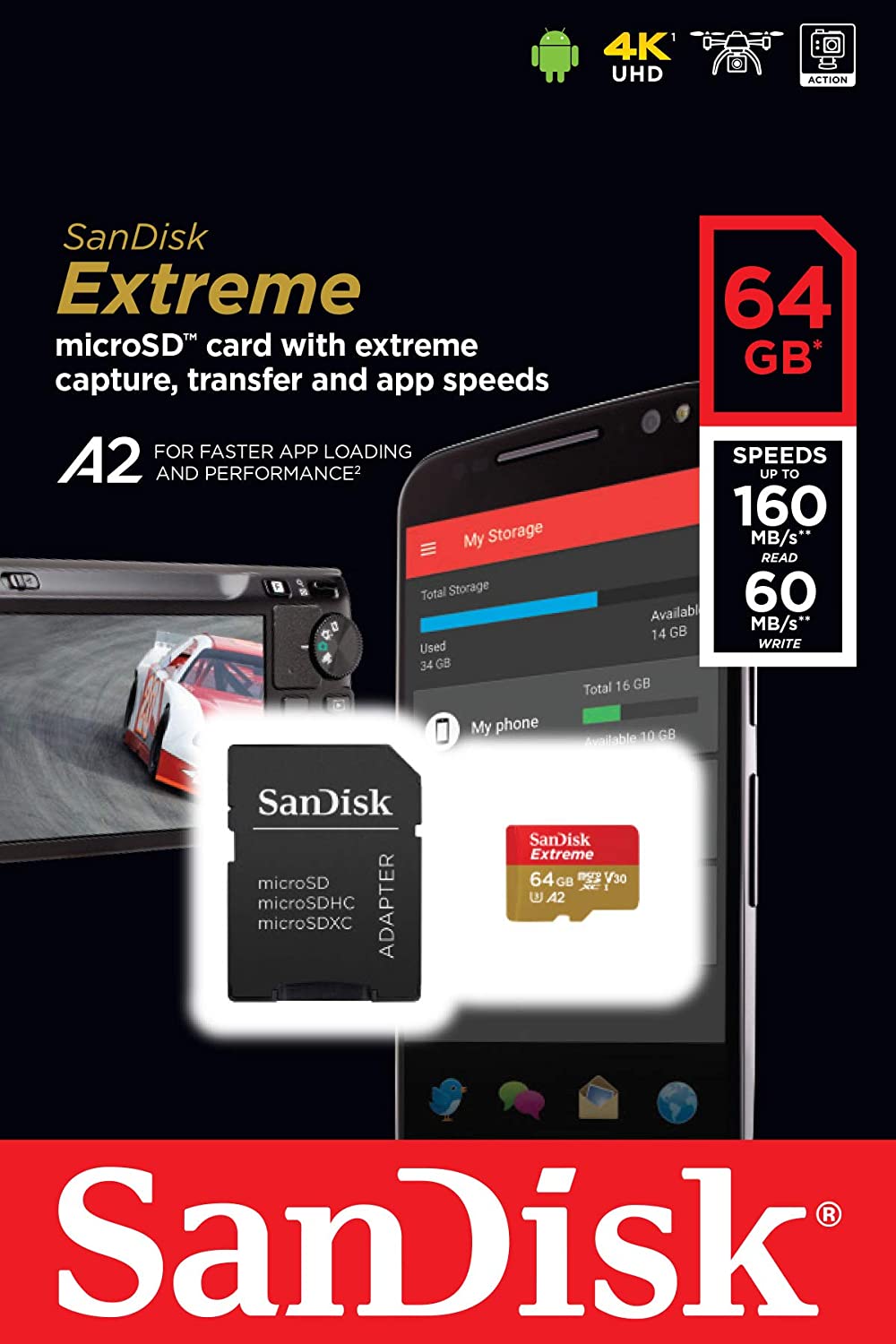 כרטיס זיכרון סנדיסק – Extreme SDSQXVF-64G-AN6MA Micro SD