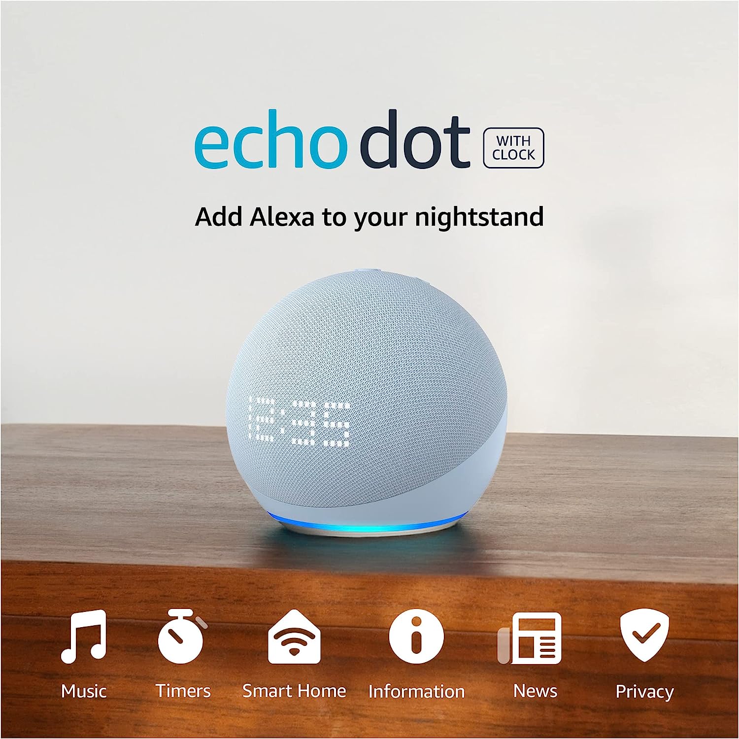 ‏רמקול חכם עם שעון Amazon Echo Dot 5th Generation