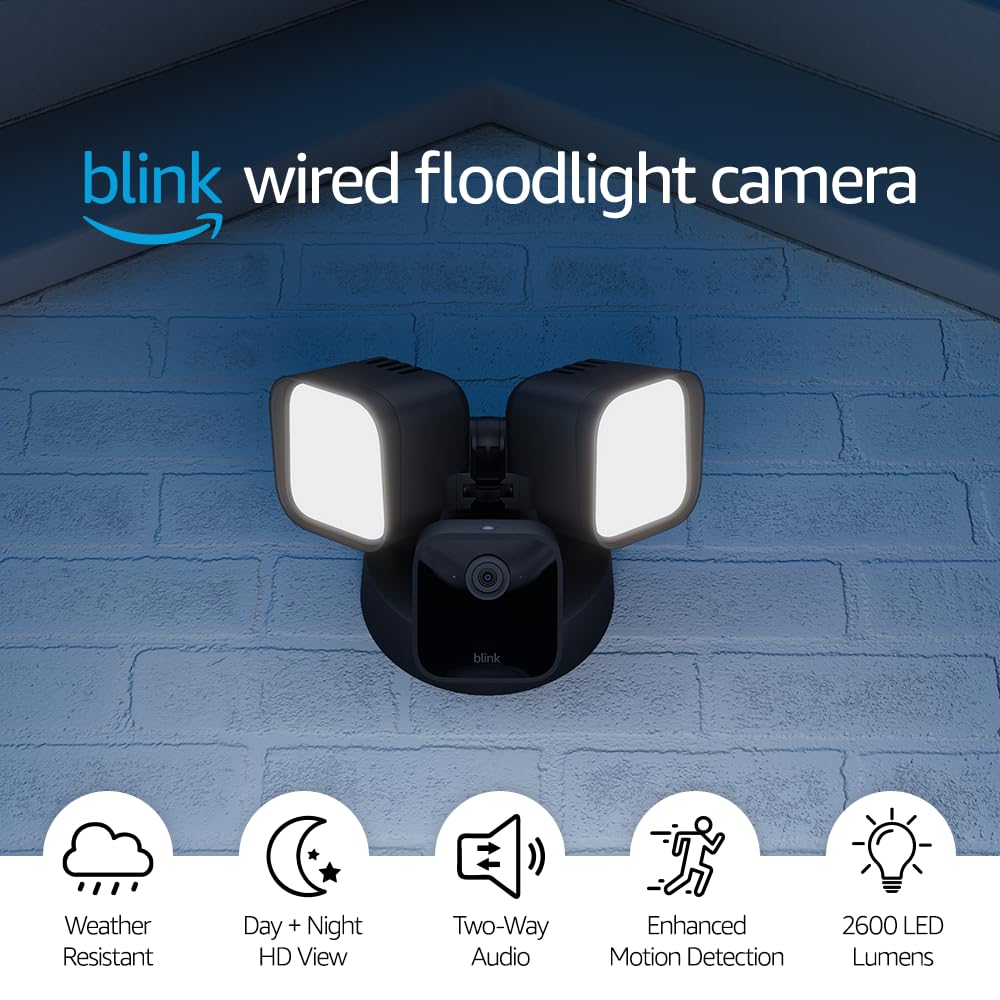 מצלמת אבטחה חוטית עם אורות – Blink Wired Floodlight Camera – Black