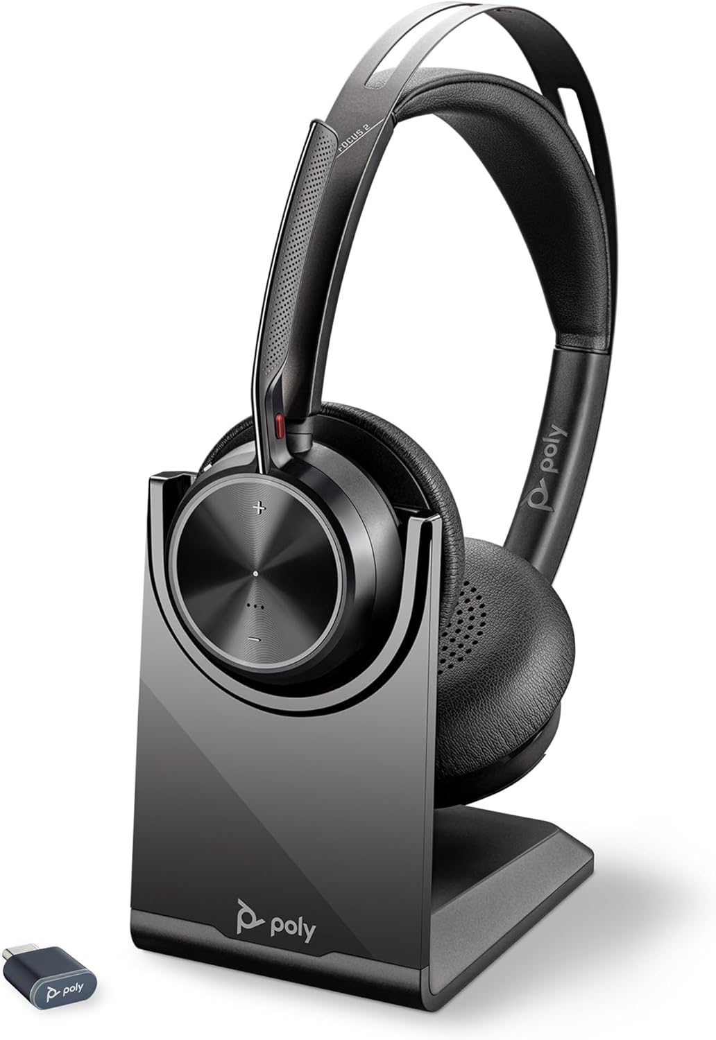 אוזניות ‏אלחוטיות Plantronics Poly Voyager Focus 2 UC Standard USB-C עם סטנד